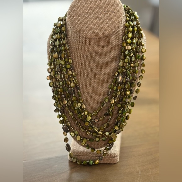 Silpada Sterling Silver 925 Green MOP Pyrite 8 Strand Necklace N1814 Pearl - Picture 2 of 7